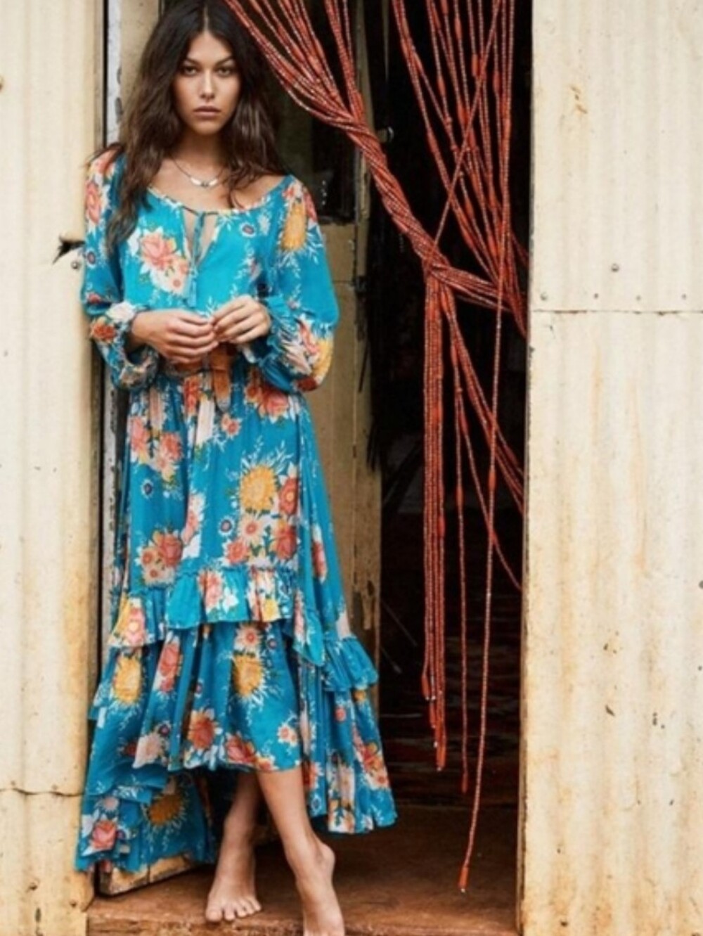 Spell and The Gypsy Collective Jagger Gown Teal Festival Bohemian Floral Size M